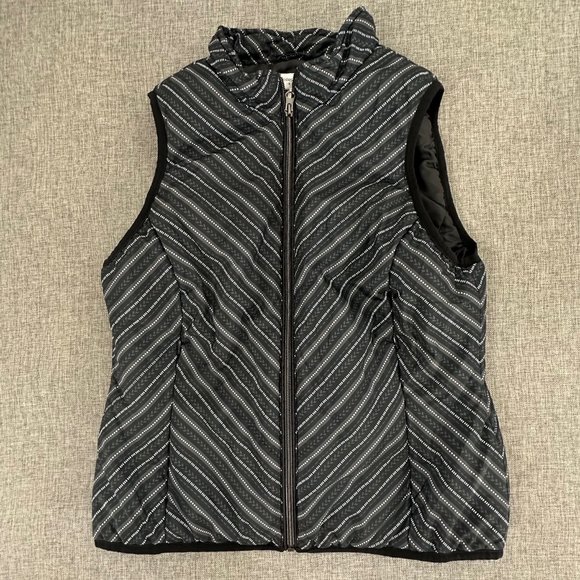 Christopher Banks Puffer Vest Jacket Zipper‎ Petite Small Pockets Black & Gray - Picture 1 of 13